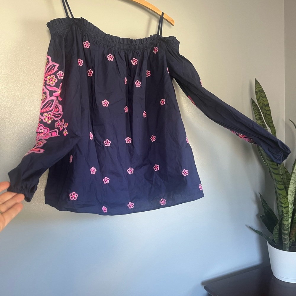 Lilly Pulitzer Navy Top with Pink Floral Design